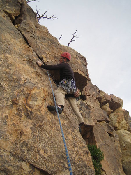 Fishkiller, just off the deck on Deceit (5.7).