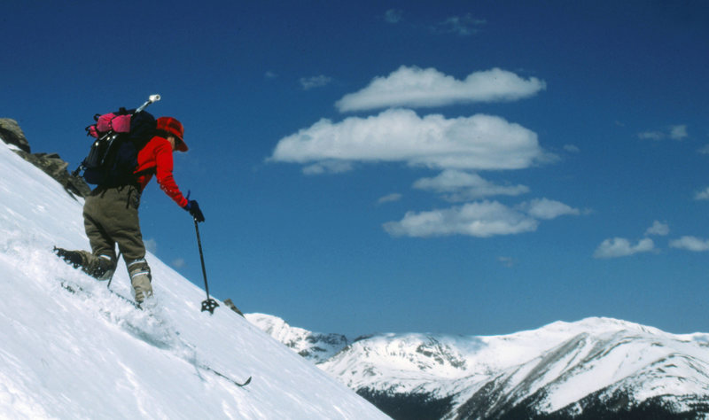 A little skied gully and avalanche path on the east face of Kelso Mtn. Stevens Gulch, CO. May 1987