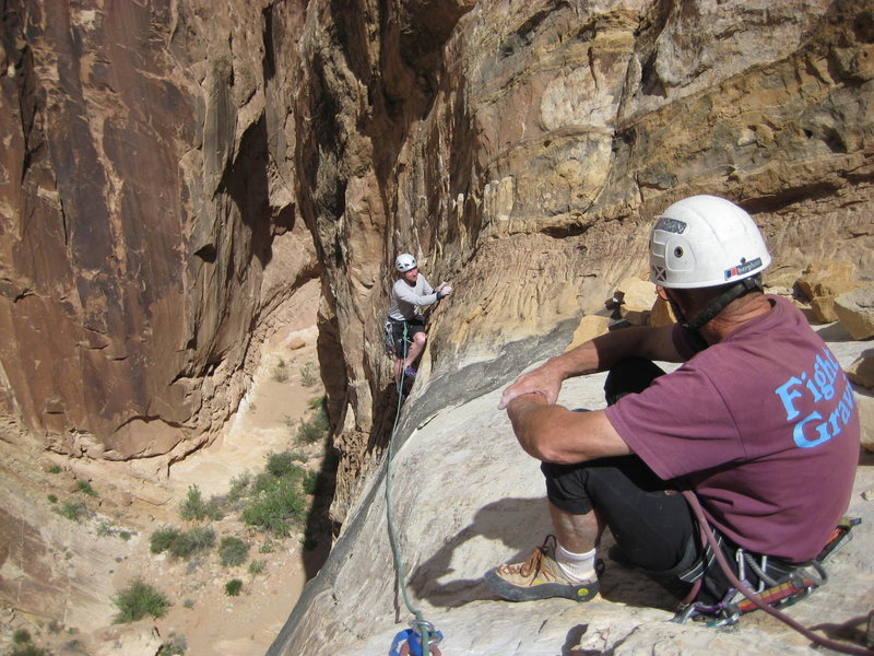 Andy at the top of Sidewinder. photo Jim Shimberg