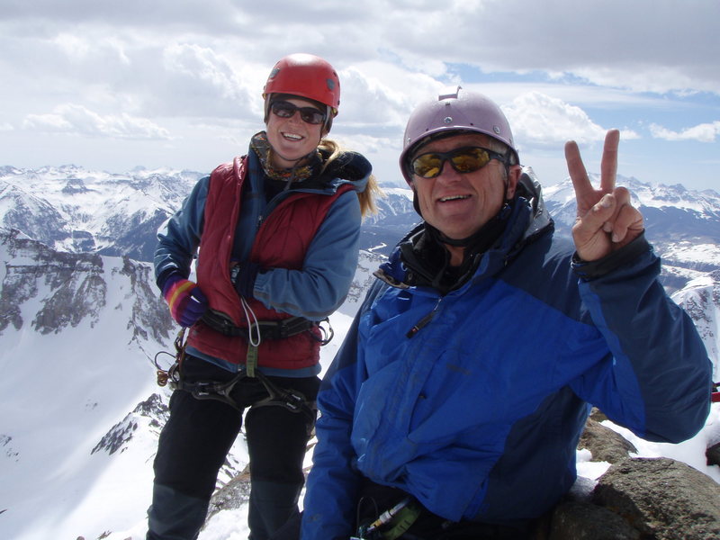 Joe Ryan (givin' the V for Victory) and daughter Kelly on the summit of Mt Sneffels 03/09