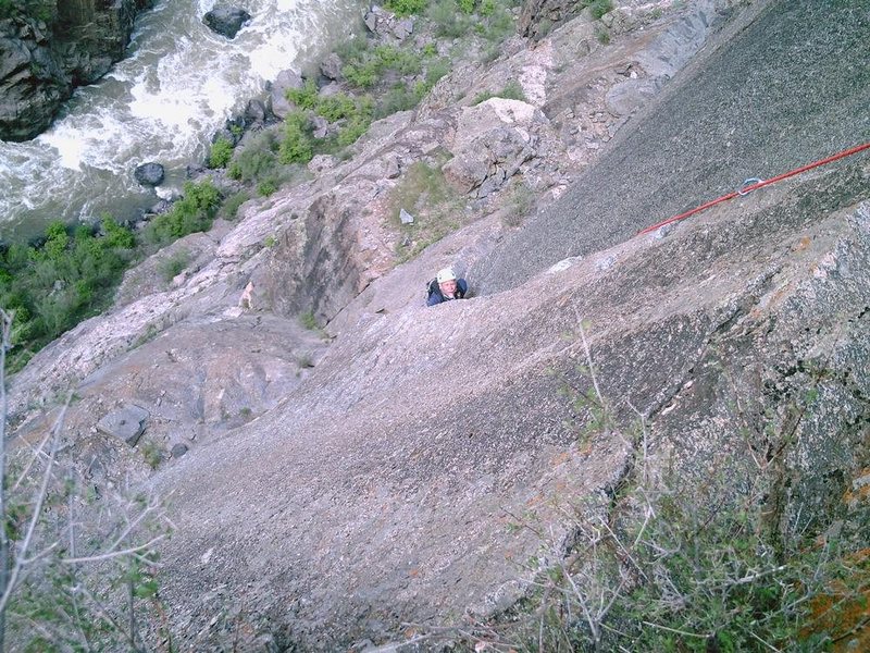 Jeff following pitch 3. He is just past the crux.