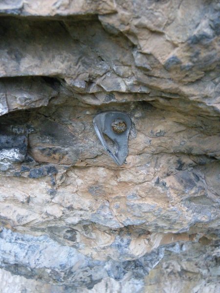 One of the old crux bolts on Hard Kor at the Puoux, Glenwood Canyon.