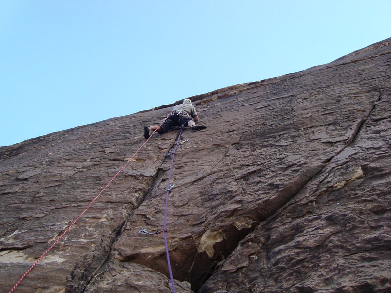 Pitch 6 where the climb takes on a sportish nature