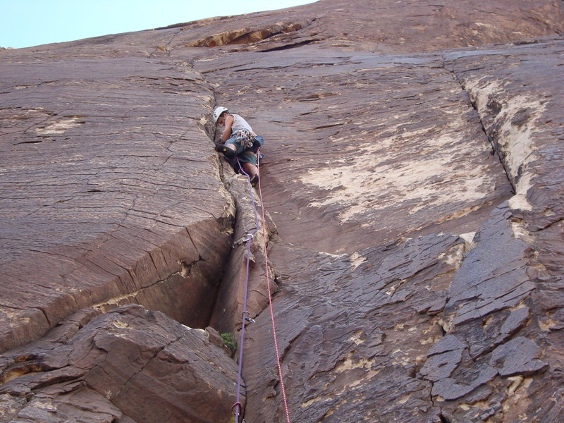 Very ascetic climbing throughout the length of the climb
