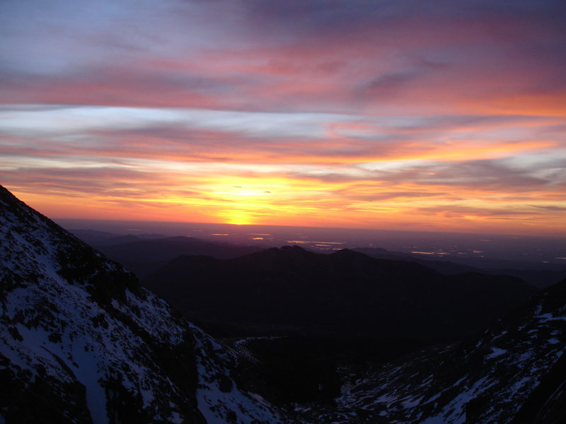 Sunrise from a bivy on Broadway. Photo by Ty Cook, 5-19-09.