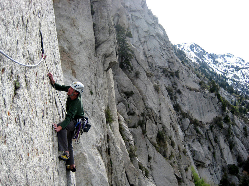 Closing in on the first belay with the giant edges