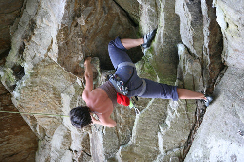 TR on Lactic Acid Bath (5.12d) in the Hole at the Kaymore climbing crag, New River Gorge on April 25, 2009