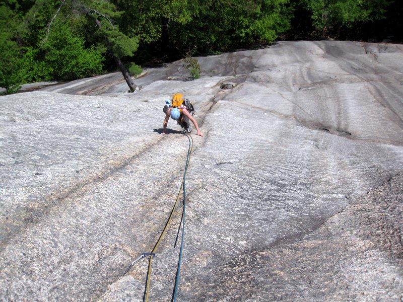 Diane enjoying wonderful climbing on P2.