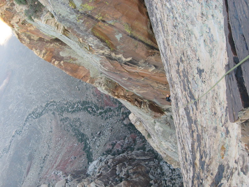 Ever feel like you are way up there?<br>
Gomoll, following p21 (5.9) of Lone Star (11-). Black Velevet Canyon, Red Rock, NV.