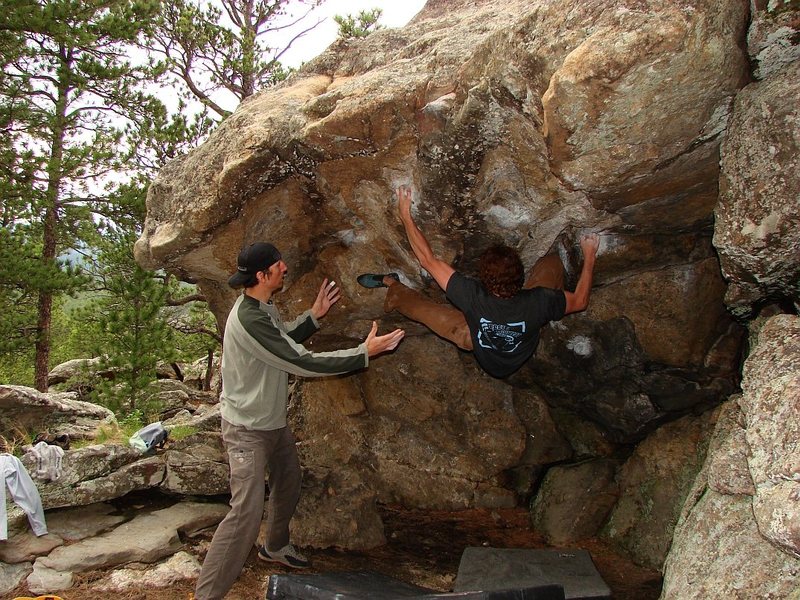 Sugar Plum (given V4 in Friction Addiction but sounds like this same line, maybe V4 with the low right wall?). Super fun line, Jay gettin' it!