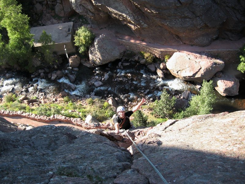 Josh following pitch two of Bastille Crack.