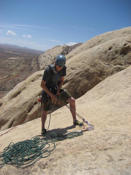 Top of the climb preparing to rap.
