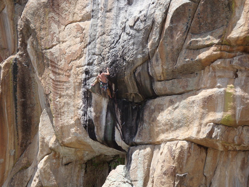 Bearing down at the crux.