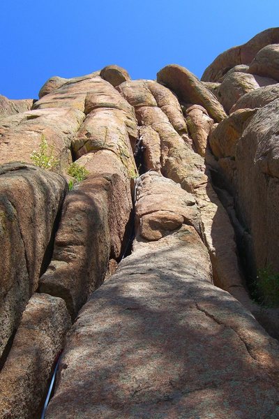 Exiting the pitch 1 chimney.