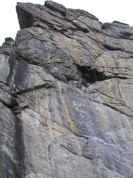 Presto starts on the right side of this picture, and traverses left midway along the chalk line into the upper half of Matriarch, topping out on the last block up high.