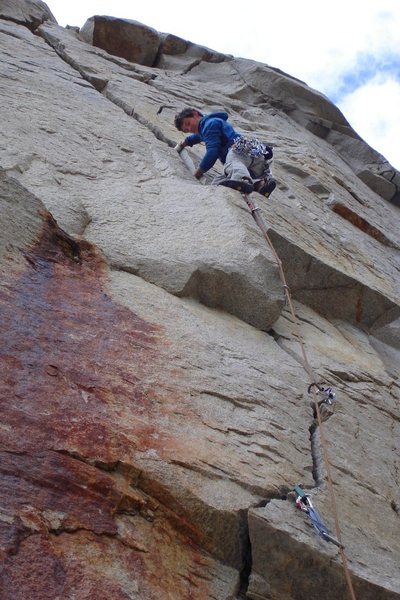 Greg Jackson in thin hands just past the first crux