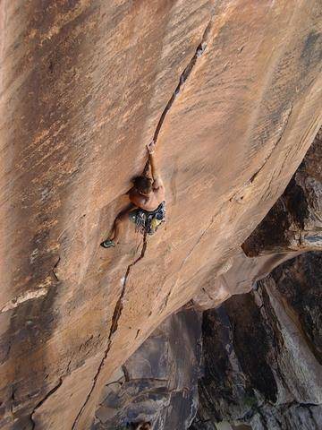 Jerimiah Gentry on The Judge (Photo by: Helen Padilla)<br>
From http://www.rockclimbing.com/photos/Trad/Jerimiah_Gentry_getting_hung_39664.html