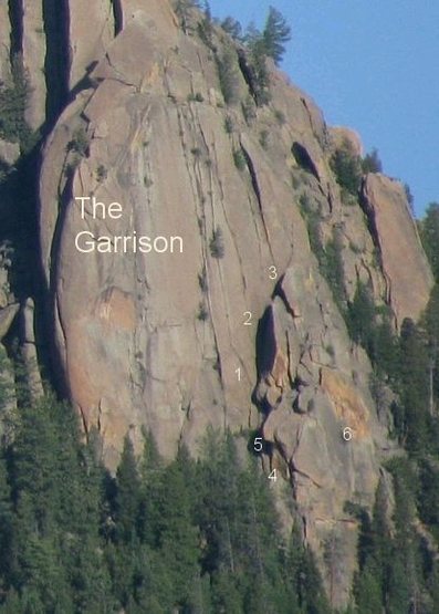 Climbs on the Garrison.<br>
1) Hardgumbi's Lament<br>
2) Winterlude<br>
3) 5.9 climb<br>
4)You Can't Chop This<br>
5) The Camel Walk<br>
6) The James Brown Pillar