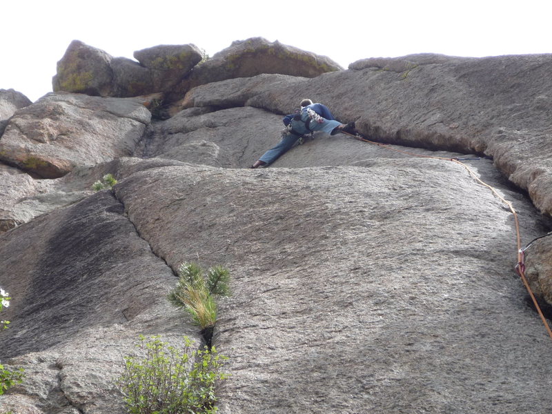 At the crux. A shorter climber wouldn't be able to get into this stem.