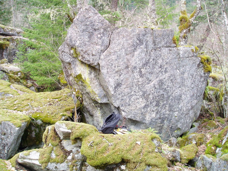 The Inseam climbs the flake on the left. Problems to the right are unclimbed