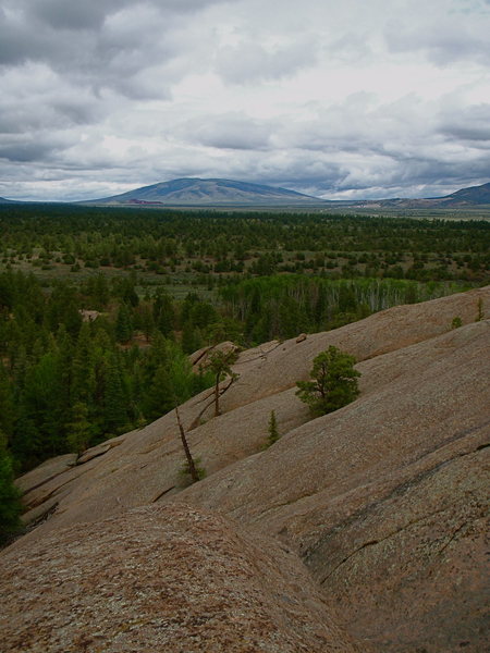 San Antonio Mountain as viewed from the northwest slabs of North Rock on a stormy spring day.