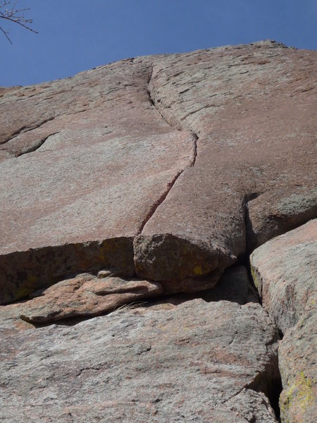 The start of the route. The crack is obvious above the roof.