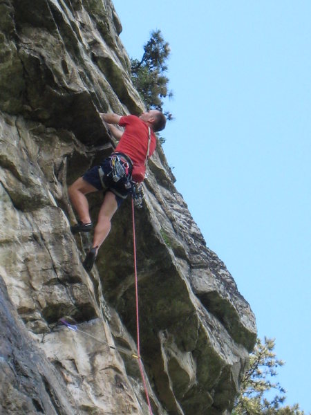 The second roof crux of MF, which is part of the standard p. 2, but the pitches are very easy to link.