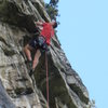 The second roof crux of MF, which is part of the standard p. 2, but the pitches are very easy to link.