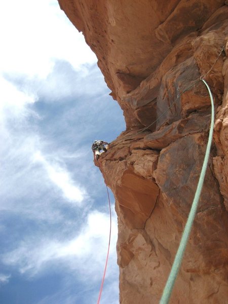 Steve on the crux section of pitch four.