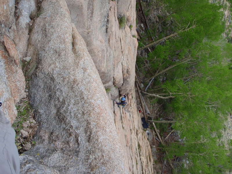 Chels coming up pitch 1 - looks steeper in this photo than it actually is.