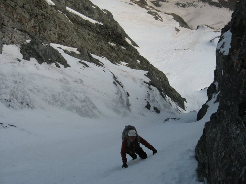 J. Crossman soloing in lower couloir