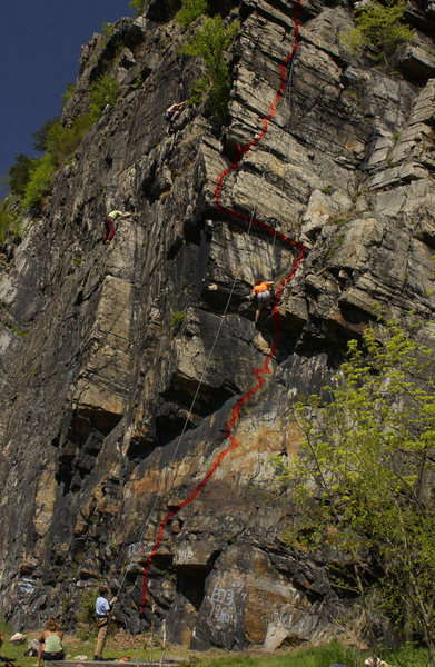 This is the entire route Sunday Morning including the undercling (left) traverse.
