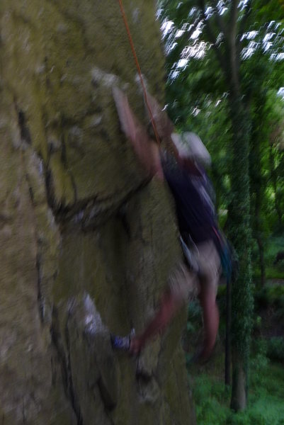 Caught in mid fall. Unknown 5.10 climb on the NWB.