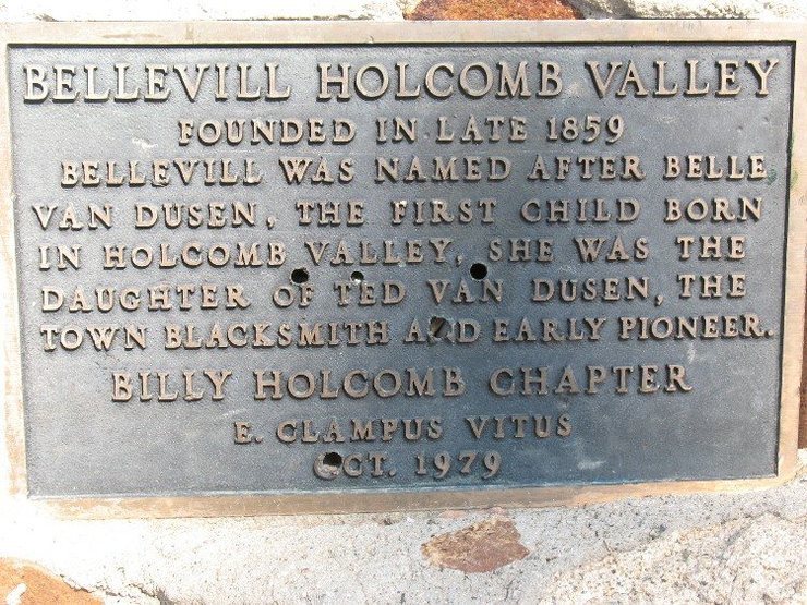 Historical marker for Belleville, Holcomb Valley.