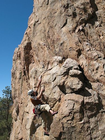 Moving past the undercling section on Pistol Pete (5.10a), Holcomb Valley Pinnacles