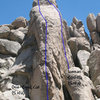 Photo/topo for One-Eyed Cat Wall (South End), Holcomb Valley Pinnacles. <br>
