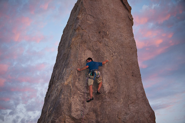 Myles night climbing
