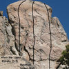 Photo/topo for Katrina Wall (East Face), Holcomb Valley Pinnacles. <br>
