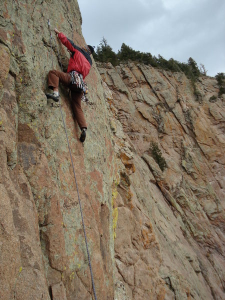 Lee just before the crux on pitch 9 of The Promise Land. This section of 12c climbing comes at you after two pitches of 5.10, 5 pitches of 5.11 and a pitch of 5.12. Rough!