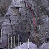 this climb follows the red line in the picture. Sorry for the pic..I will take one of my own eventually.