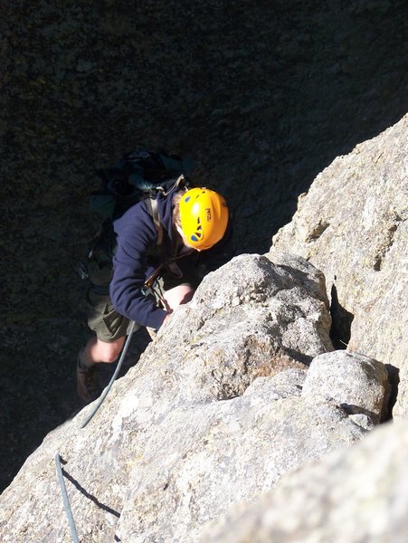 zac seconding the first pitch of the conn route on aquarium rock Custer state park SD