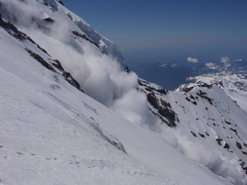 The Liberty Wall calves a McMansion-sized serac and plumes of snow rise from its path.<br>
<br>
Definitely one of the most humbling experiences of my climbing adventures!