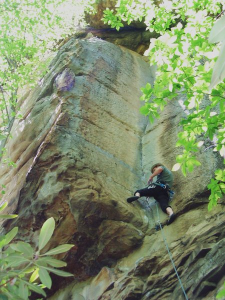 Jeff making clip before crux traverse.