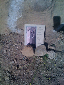 Anonymous Bachar memorial at Boulder 1.<br>
<br>
"In Memory of John Bachar who started climbing here at Stoney Point".