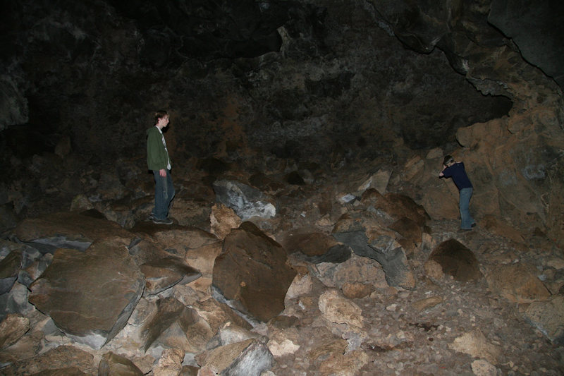 Truman and Ethan in a lava tube cave in <em>Snow Canyon State Park</em>, March 2007.
