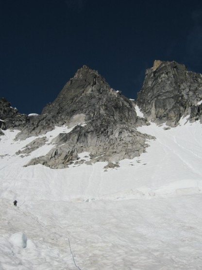 Approaching the South Face route on the Middle Troll (route goes straight up and then slightly to the right)