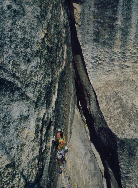 Starting the crux. Climber: Darrell Hensel. Photo: Greg Epperson.