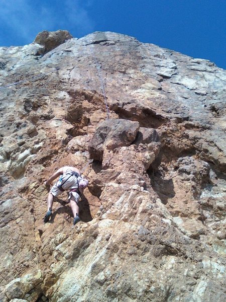 Tom heading up the South Face Left