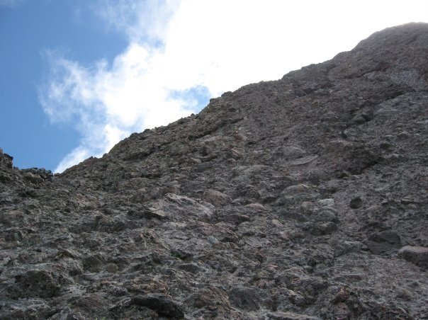 Looking up at the crux.