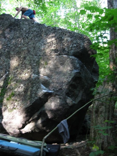 Steve, circa 2008, with the FA topping out "badger Milk" (V-0/1). Wild Wood, Grayson Highlands State Park.